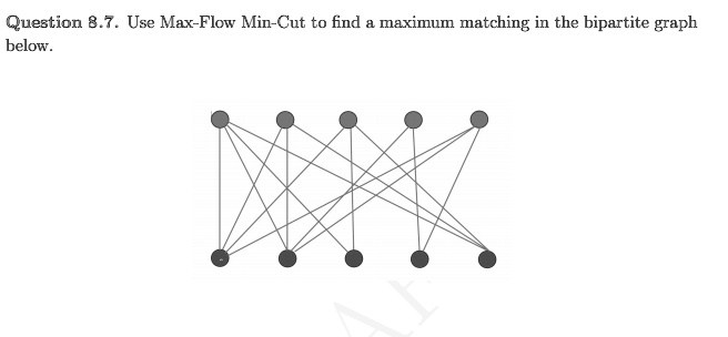 SOLVED: Question  . Use Max-Flow Min-Cut to find maximum matching in the  bipartite graph below