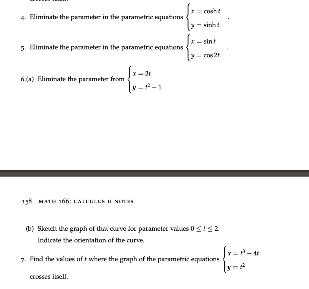 Solved X Cosht Eliminate The Parameter In The Parametric Equations Y