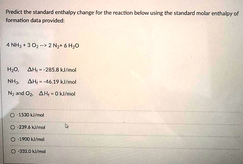 SOLVED Predict the standard enthalpy change for the reaction below