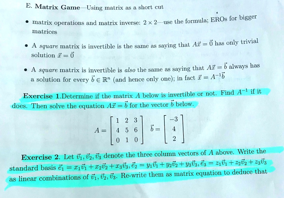 SOLVED: E. Matrix Game Using matrix as a shortcut for matrix operations ...