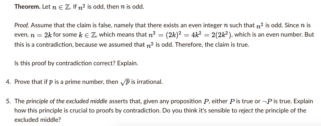 Solved Theorem Let N âˆˆ Z If N2 Is Odd Then N Is Odd Proof Assume That The Claim Is 8711