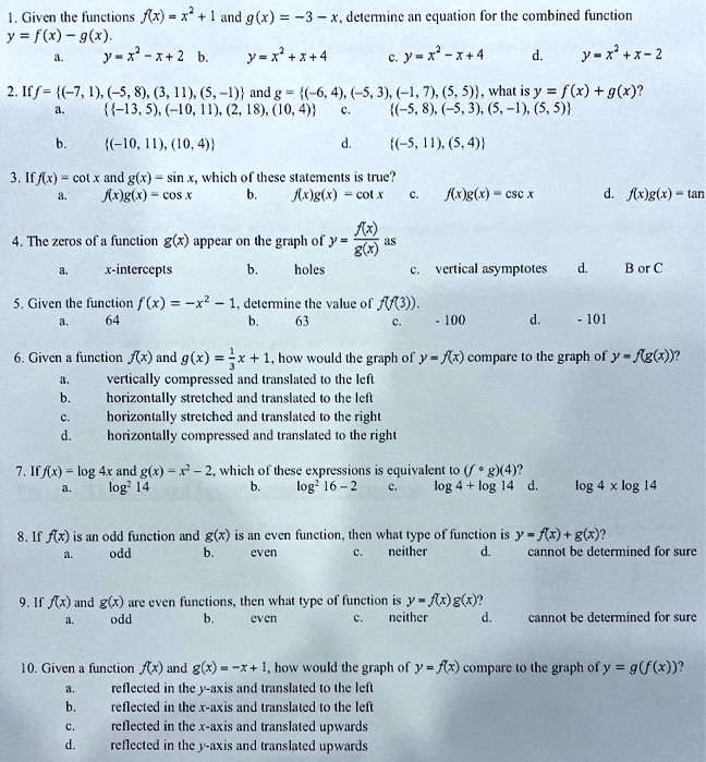Solved Given The Unctions Fx X And G X 3 X Determine An Cquation For The Combined Function Y F X G X Y X 3 2 Y X X 4 Yex 1 4 Y X X 2 2 Icf