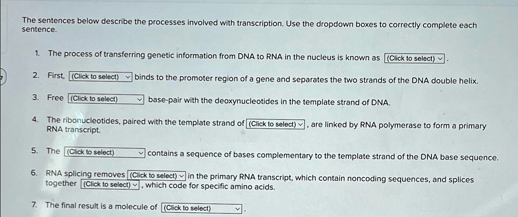 SOLVED: The sentences below describe the processes involved with ...