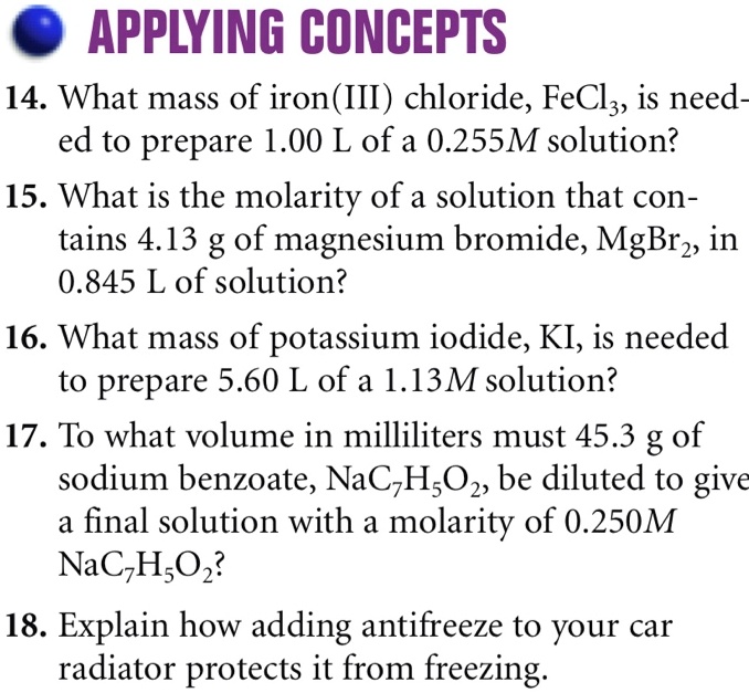 SOLVEDAPPLYING CONCEPTS 14. What mass of iron(III) chloride, FeCl;, is