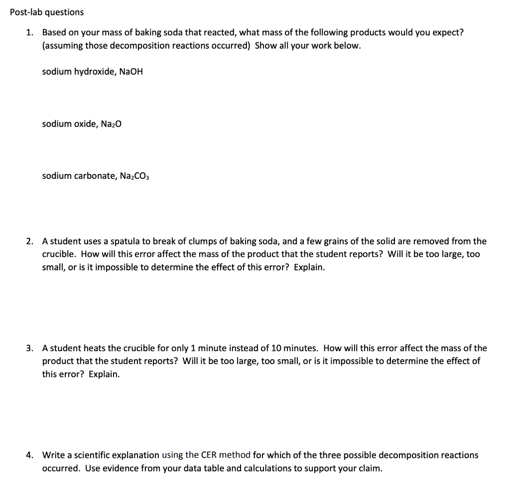 post lab questions based on your mass of baking soda that reacted what ...