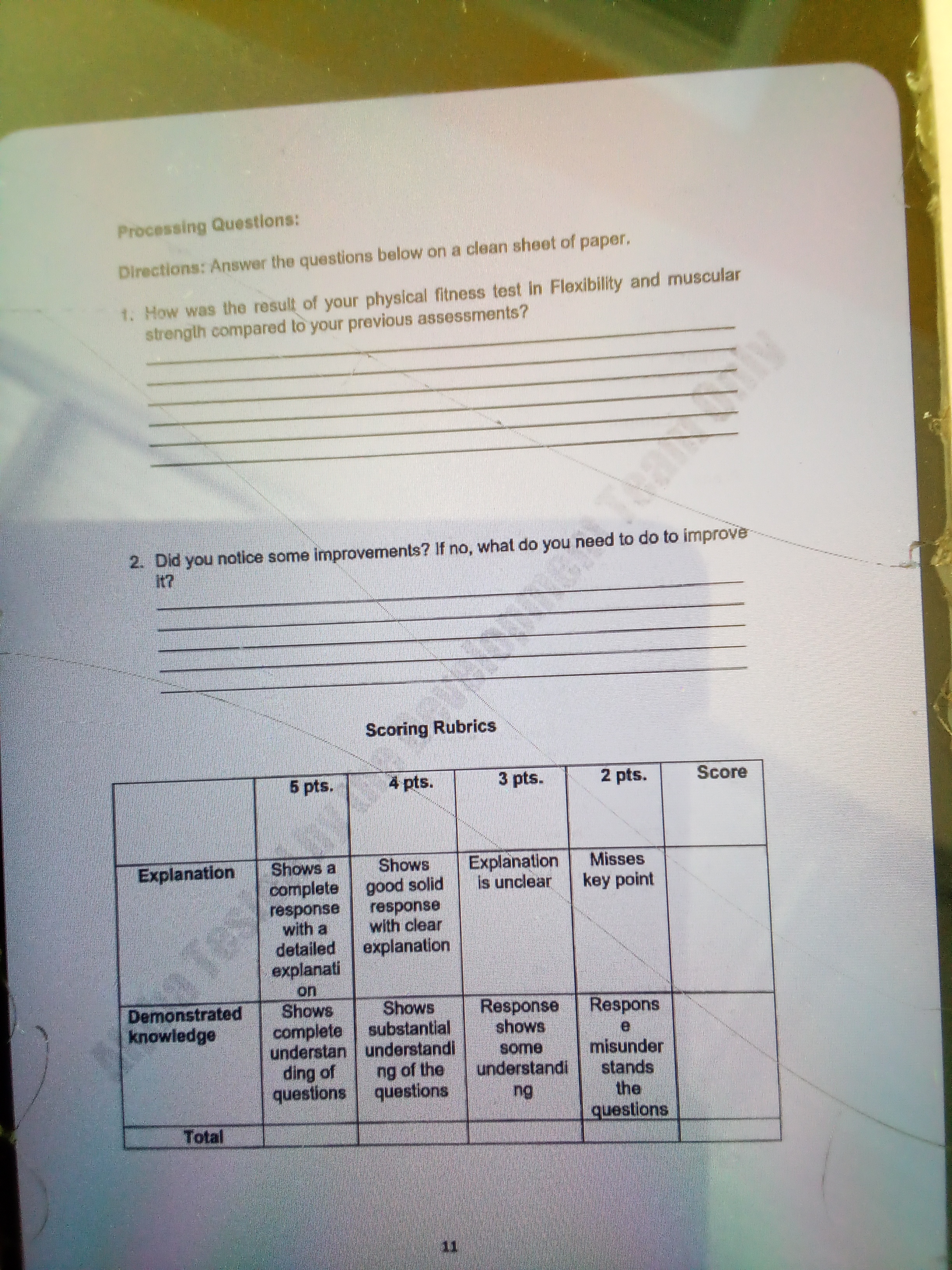 Processing Questions: Directions: Answer the questions below on a clean ...