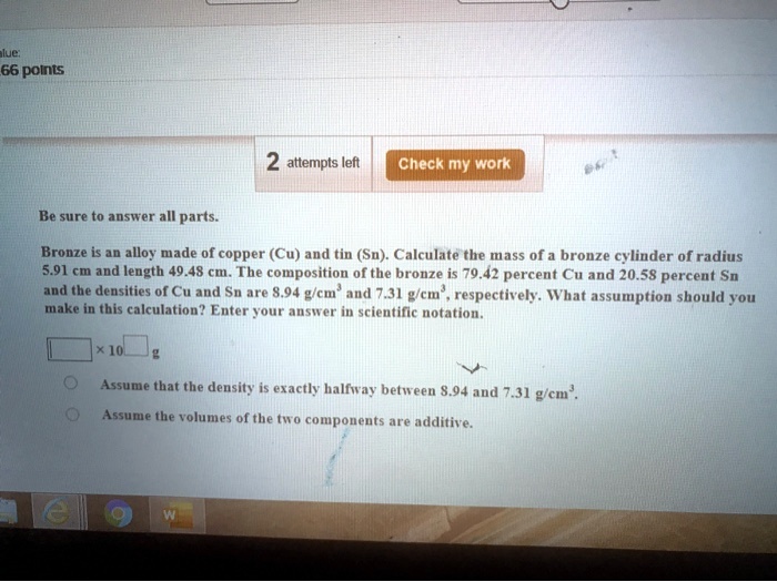 SOLVED Title Calculation of the Mass of a Bronze Cylinder Bronze is