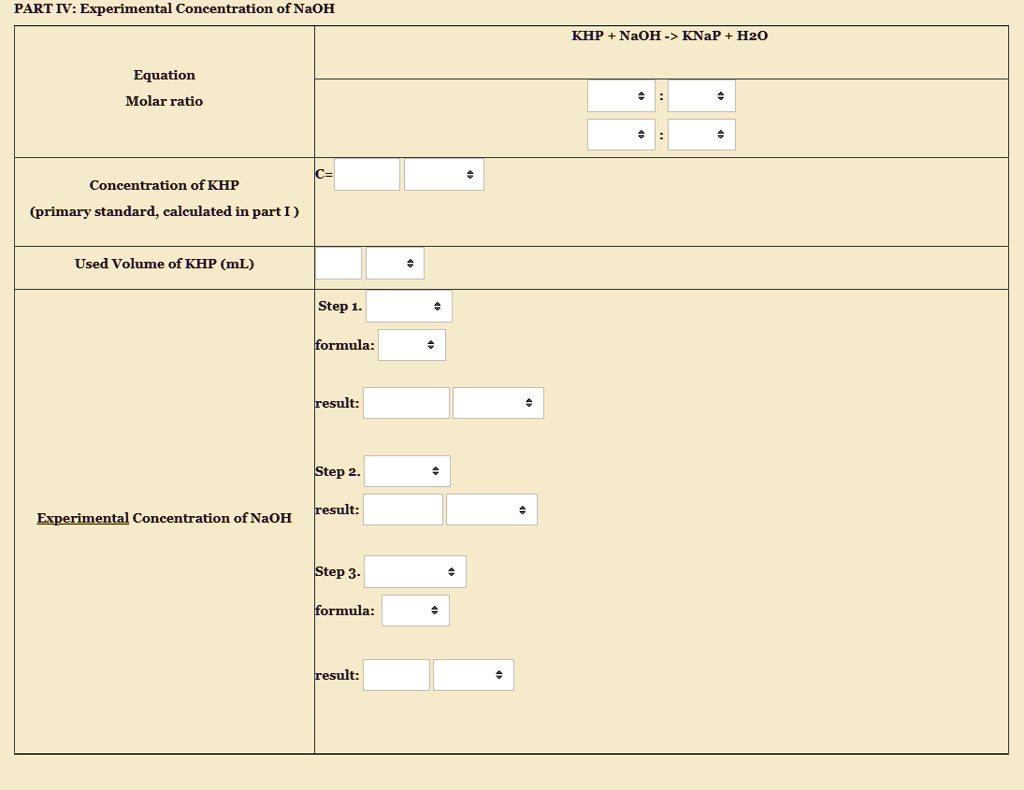 SOLVED: PART IV: Experimental Concentration of NaOH KHP NaOH -> KNaP