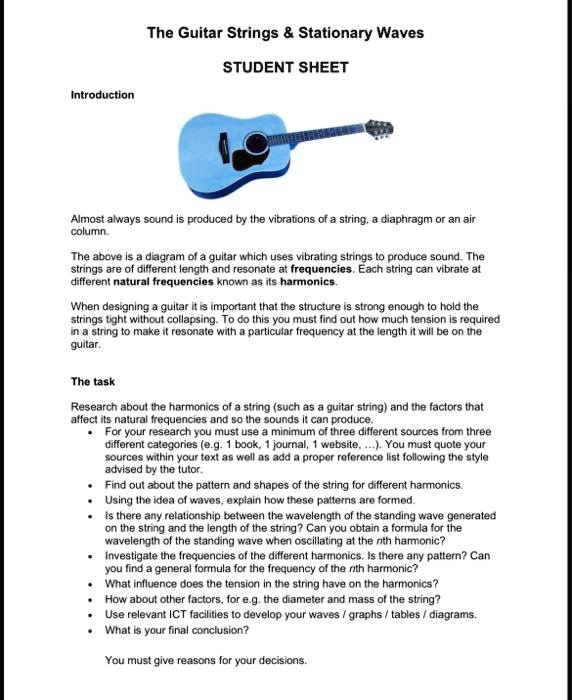 SOLVED The Guitar Strings Stationary Waves STUDENT SHEET