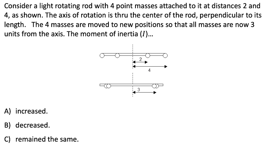 SOLVED Consider a light rotating rod with 4 point masses attached to