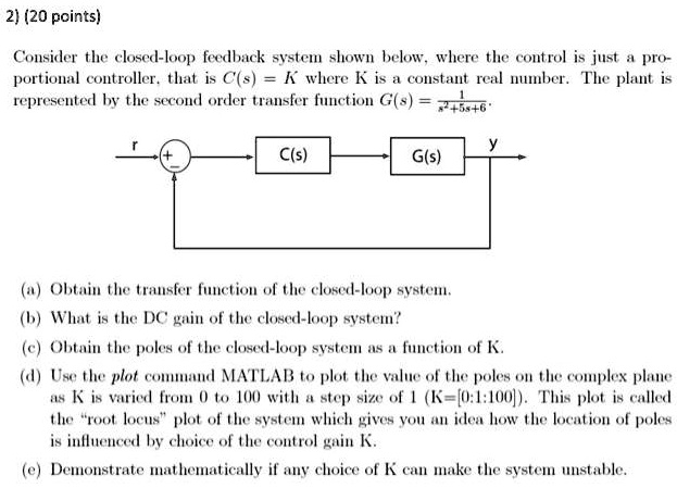 SOLVED: 2) (20 points) Consider the closed-loop feedback system shown ...