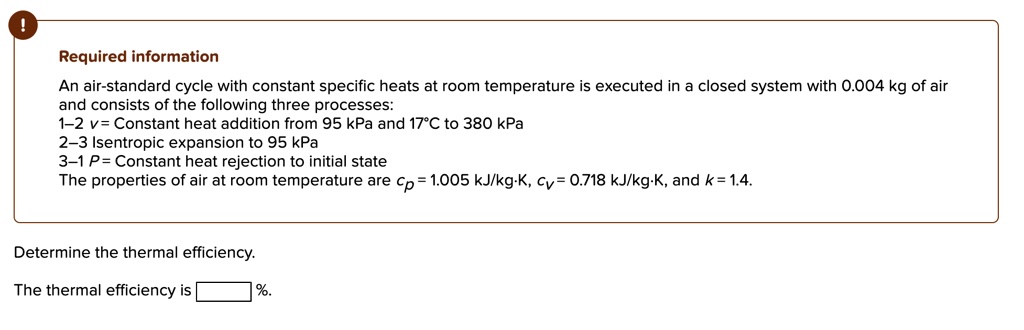 SOLVED: Required information An air-standard cycle with constant ...