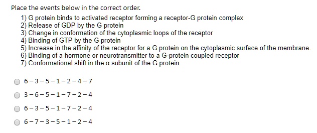 SOLVED: Place the events below in the correct order G protein binds to