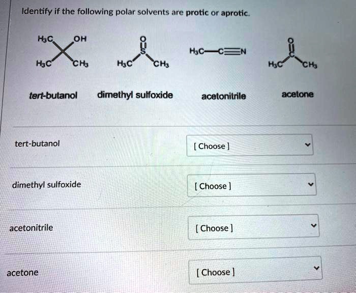 Solvedidentify If The Following Polar Solvents Are Protic Or Aprotic Hac Oh Hsc C Hsc Chs Hsc 1626