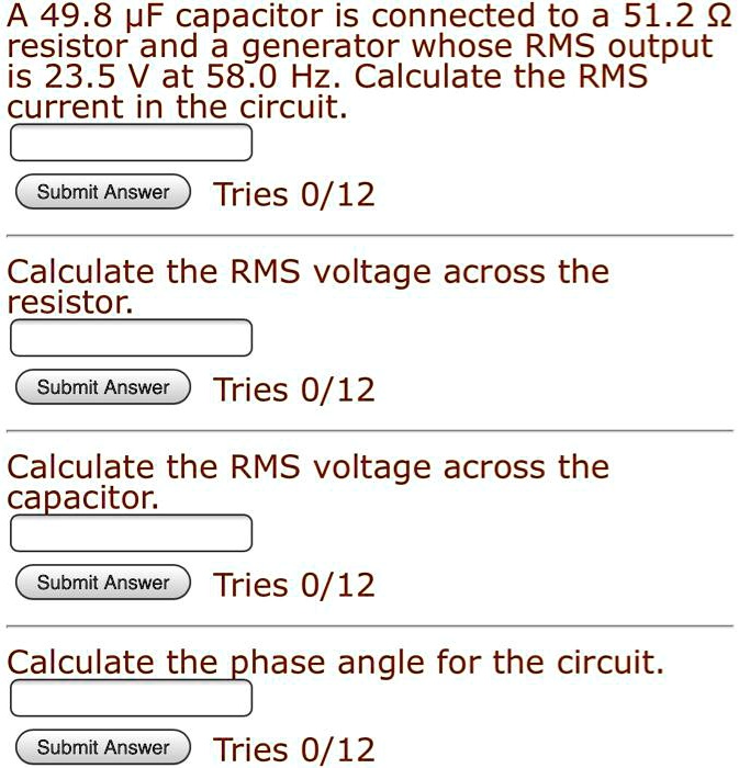 SOLVEDA 49.8 UF capacitor is connected to a 51.2 Q resistor and a