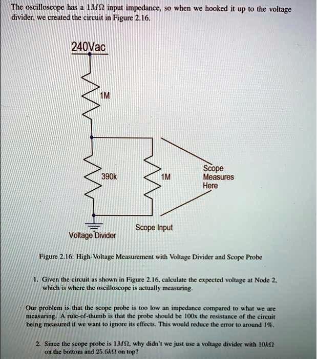 SOLVED The oscilloscope has a 1M input impedance, so when we hooked it