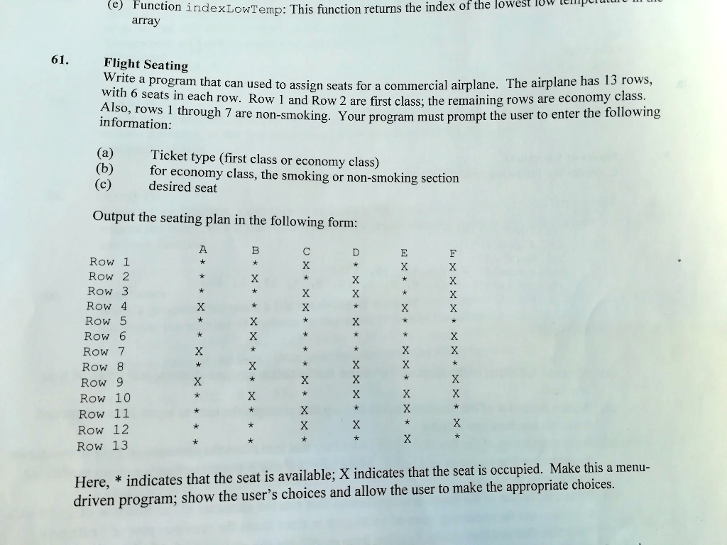 SOLVED: Write a program that can used to assign seats for a commercial ...
