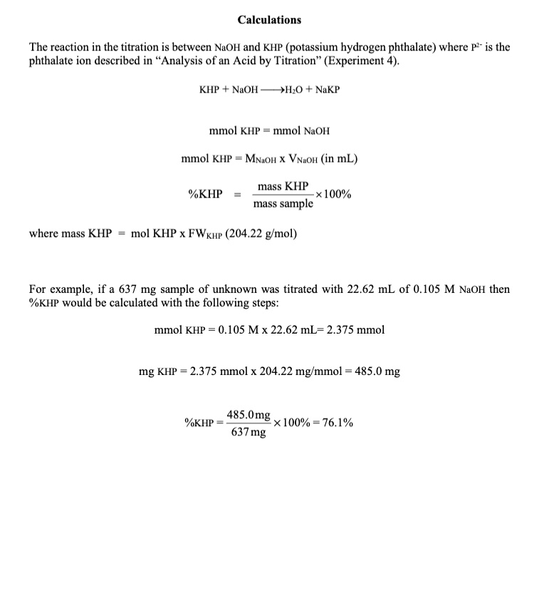 SOLVED Calculations The rcaction in the titration is between NaOH and