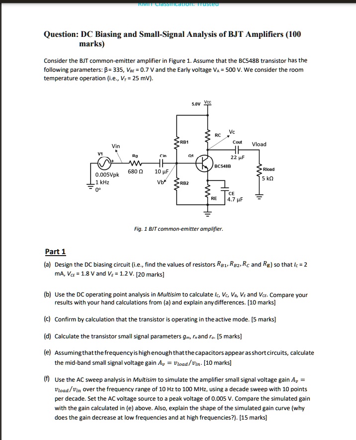 Question DC Biasing and SmallSignal Analysis of BJT Amplifiers (100