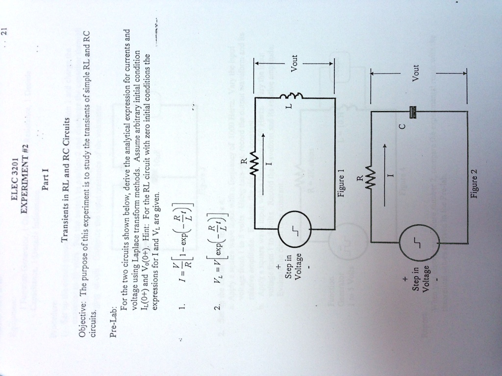 SOLVED: Vout Vout ELEC3201 EXPERIMENT #2 Part I Transients In RL And RC ...