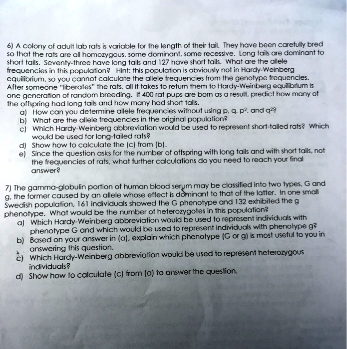 6 a colony of adult lab rats variable for the length of their tail they ...