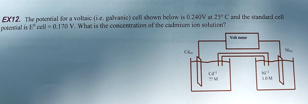 SOLVED: EX12 The potential for a voltaic (i.e. galvanic) cell shown ...