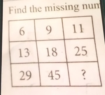 Find Num Find the missing num 6 9 11 13 18 25 29 45
