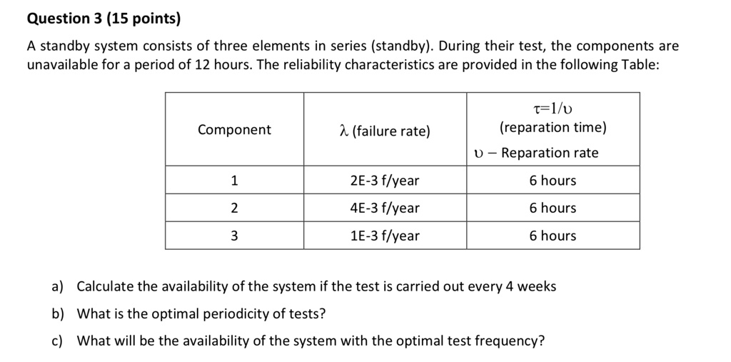 SOLVED Question 3 (15 points) standby system consists of three elements in series (standby