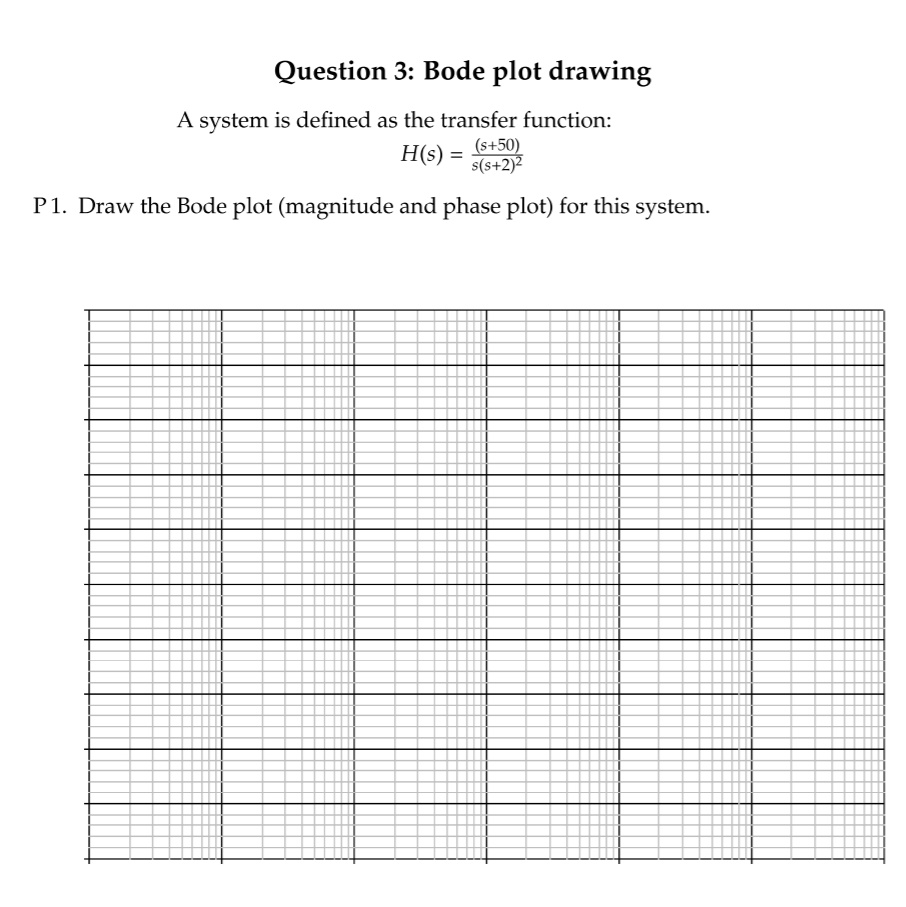 SOLVED: Question 3: Bode plot drawing A system is defined as the ...