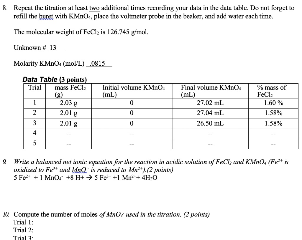SOLVED Repeat the titration at least two additional times, recording your data in the data