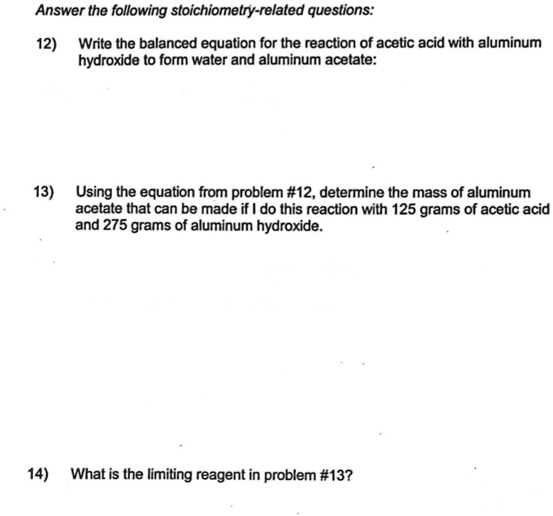 SOLVED 'Answer the following stoichiometryrelated questions 12