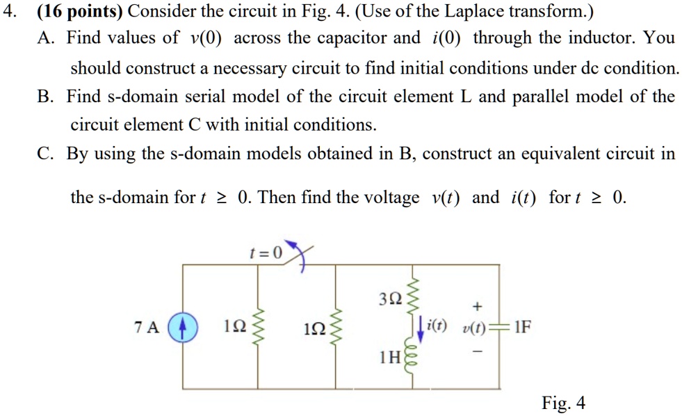SOLVED (16 points) Consider the circuit in Fig. 4. (Use of the Laplace