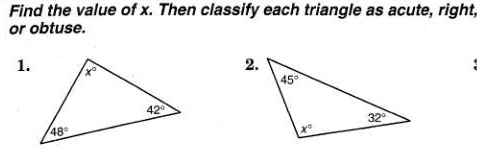 SOLVED: 'Find the vaule of x. then classify each triangle as acute ...