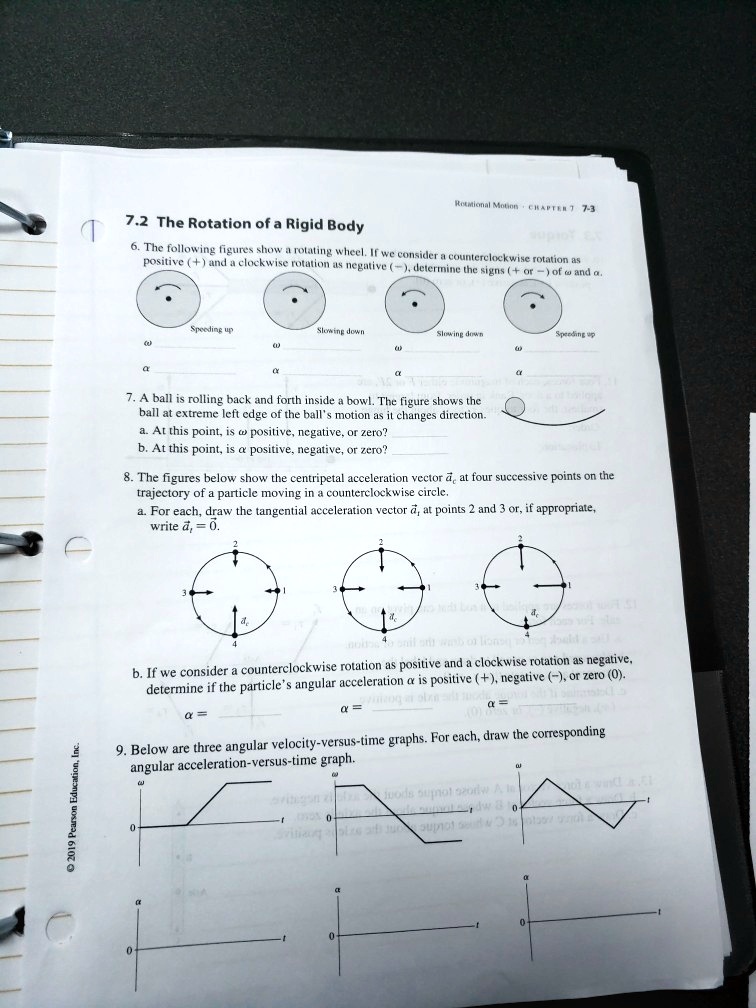 SOLVED: 7.2 The Rotation of a Rigid Body The following figures show a rotating  wheel. If we consider positive (+) and clockwise rotation as determining  the signs (+, -) of the rotation