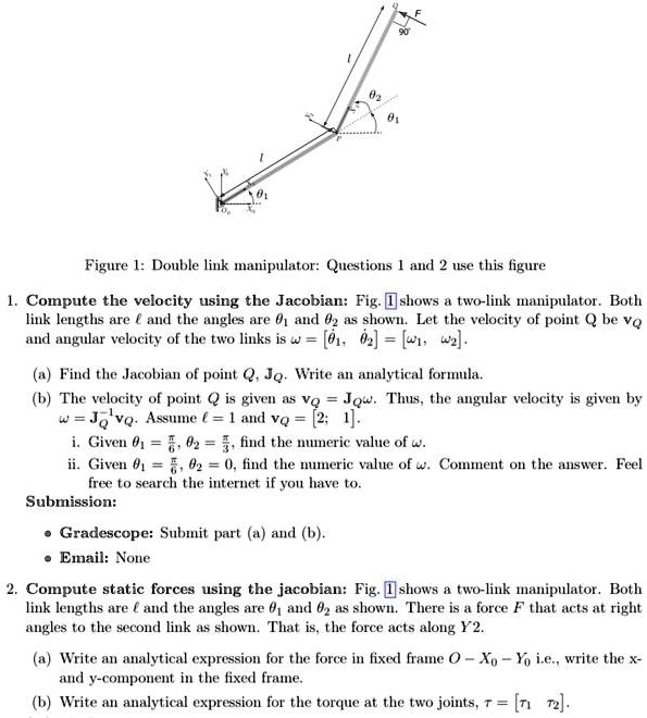 SOLVED: Texts: Figure 1: Double link manipulator Questions 1 and 2 use ...