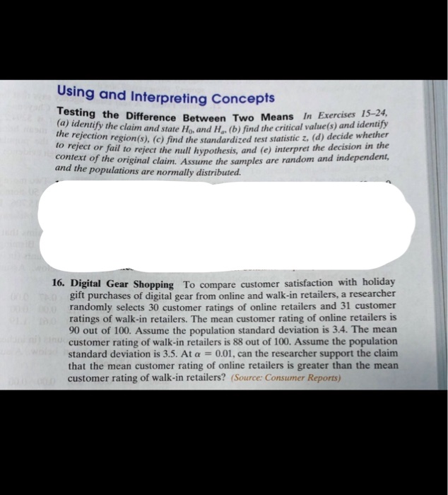 Solved using and interpreting concepts testing the difference between