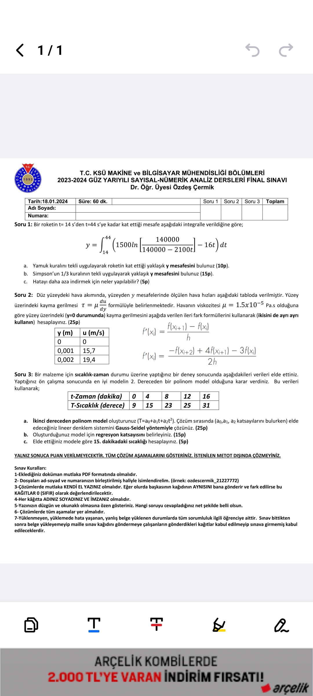 SOLVED: 1 / 1 T.C. KSÜ MAKINE Ve B?LGISAYAR MÜHENDISL??i BÖLÜMLERi 2023 ...