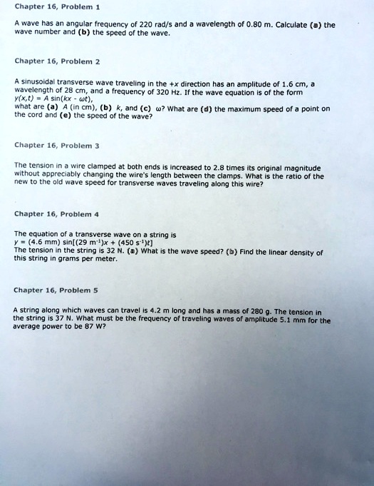 SOLVED: Chapter 16 Problen wave has anquiar irequency Mave number and ...