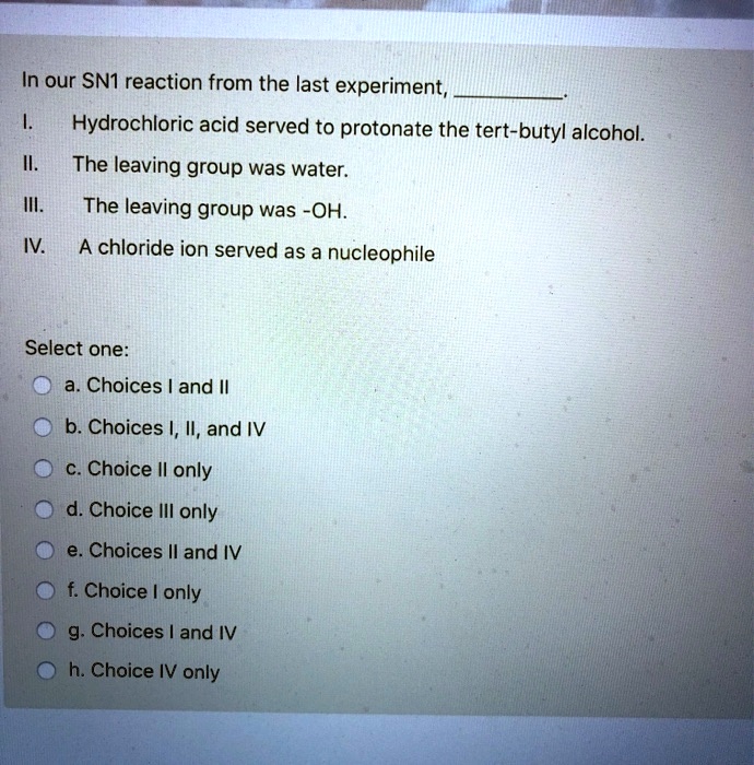 SOLVEDIn our SNI reaction from the last experiment, Hydrochloric acid