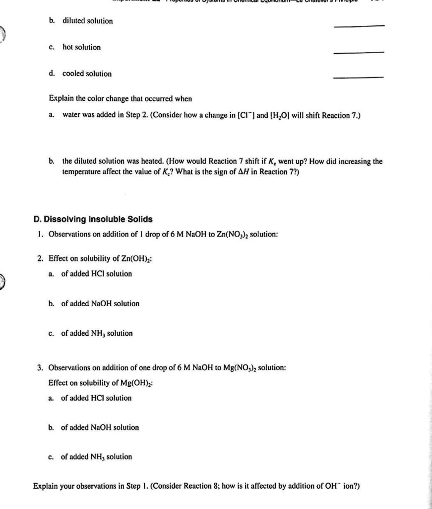 SOLVED: Diluted solution Hot solution Cooled solution Explain the color ...