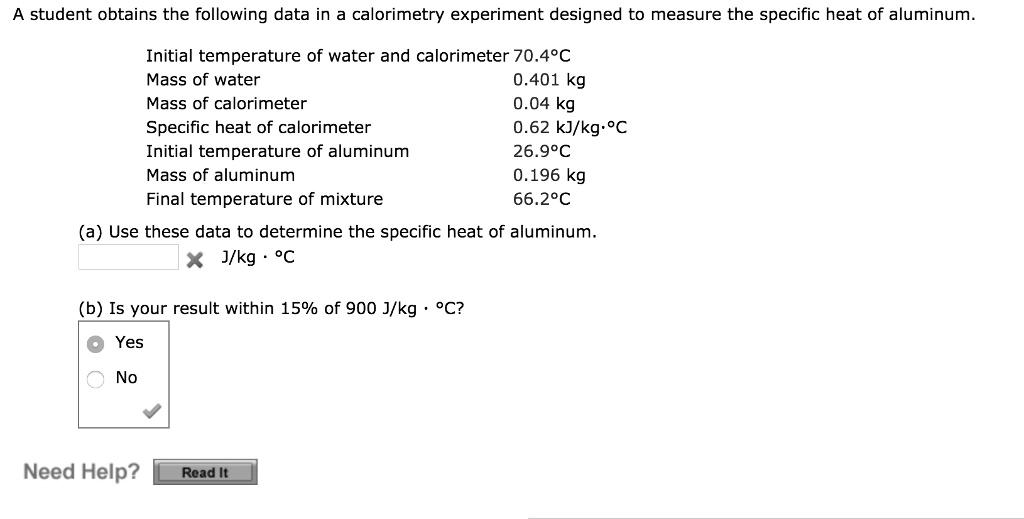 SOLVED A student obtains the following data in a calorimetry