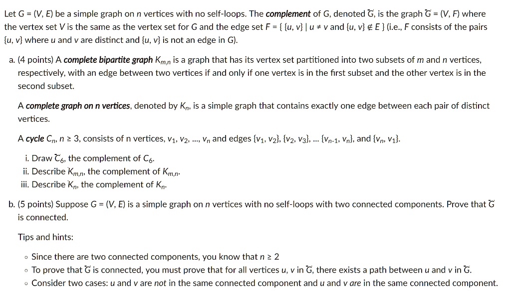 let g v e be a simple graph on n vertices with no self loops the ...