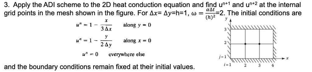 apply the adi scheme to the 2d heat conduction equation and find un1 ...