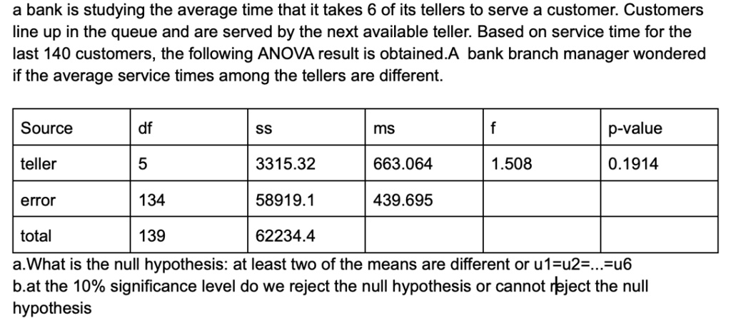 a bank is studying the average time that it takes 6 of its tellers to serve a customer customers line up in the queue and are served by the next available teller based on service time for th 48064