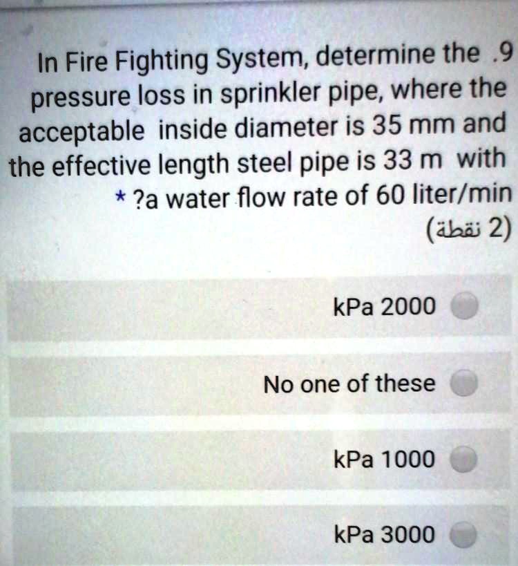 SOLVED: In the Fire Fighting System, determine the 0.9 pressure loss in ...
