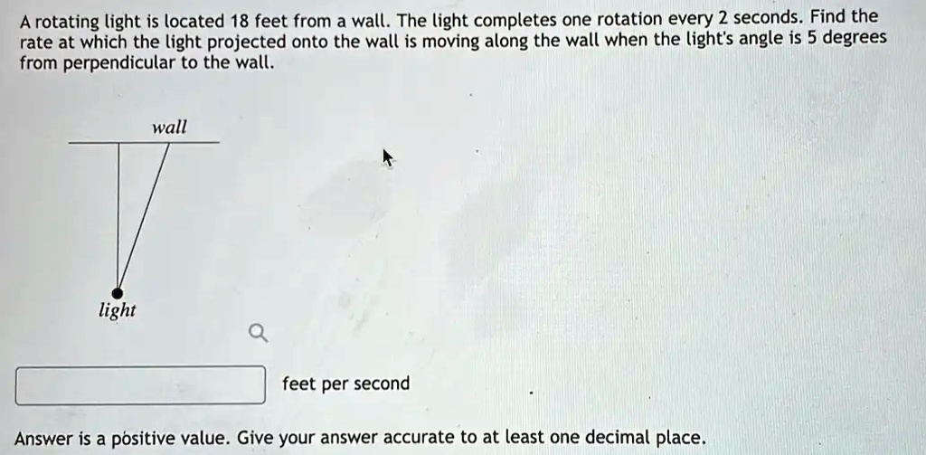 SOLVED: A rotating light is located 18 feet from a wall. The light ...