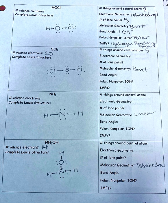 SOLVED: HOCI Things around central atom Valence electrons: complete ...