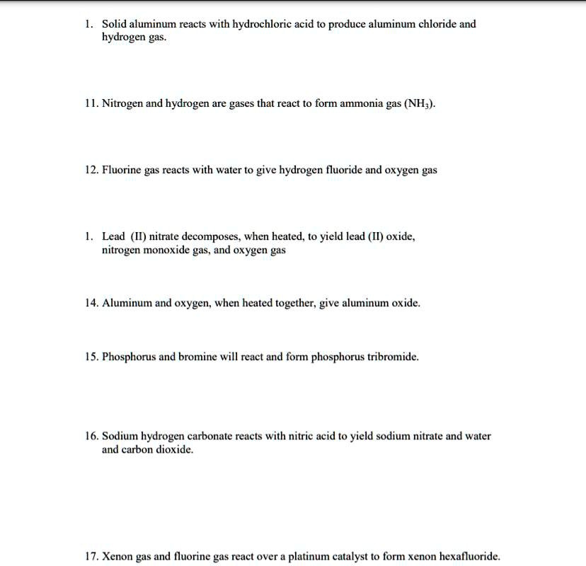 SOLVED Solid aluminum reacts with hydrochloric acid to produce