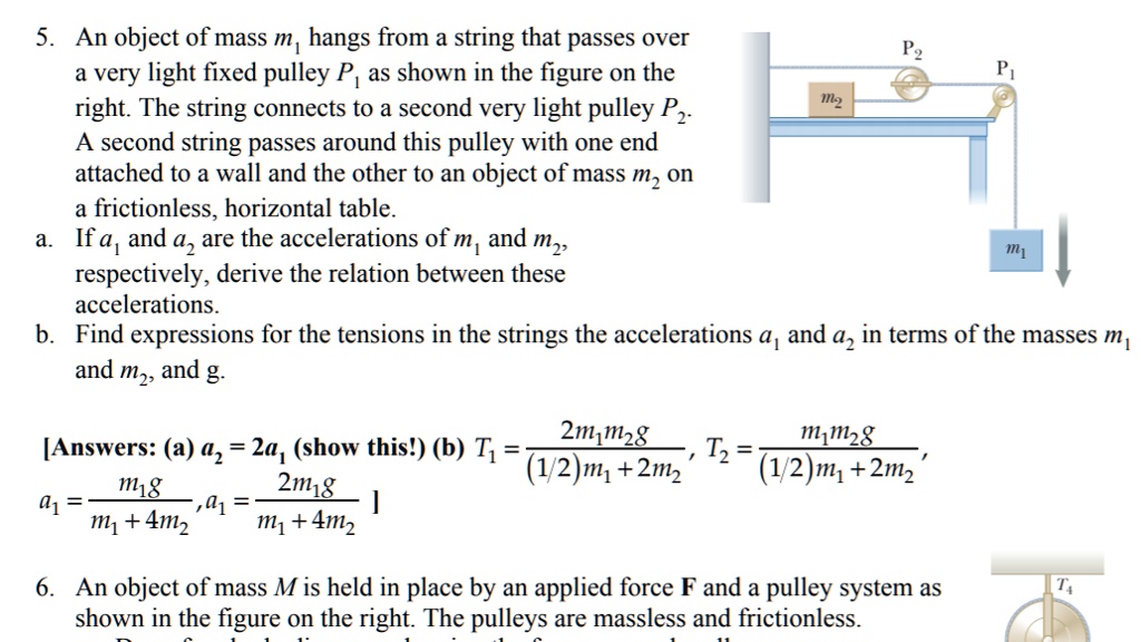 SOLVED: An object of mass m hangs from a string that passes over a very ...