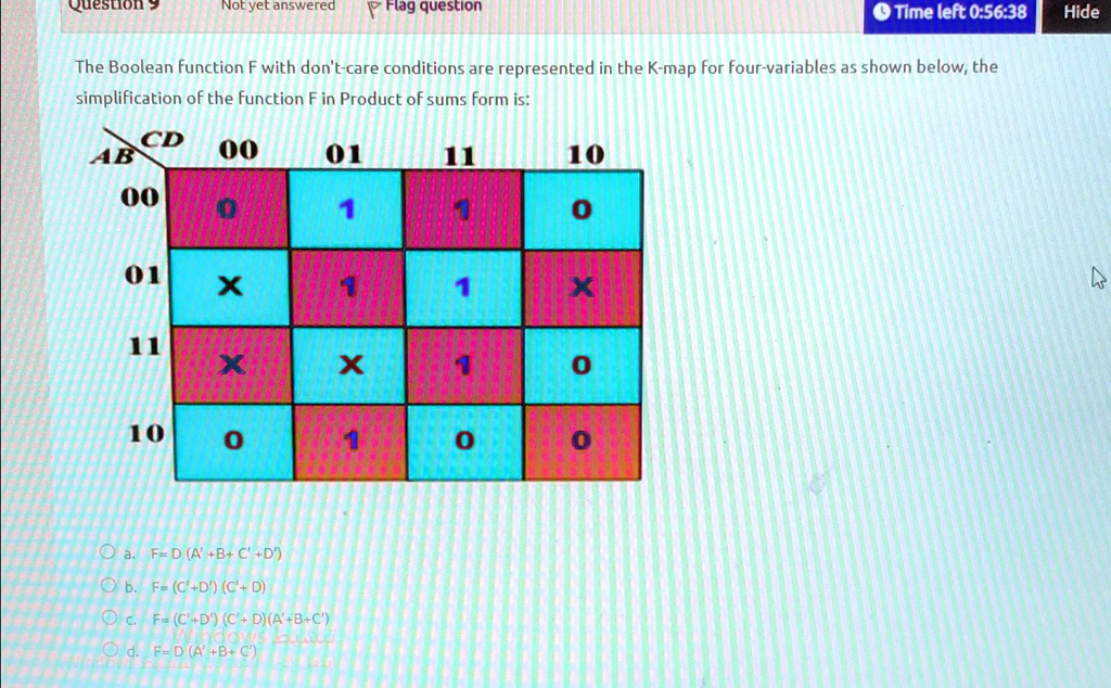 SOLVED: The Boolean function F with don't-care conditions are ...